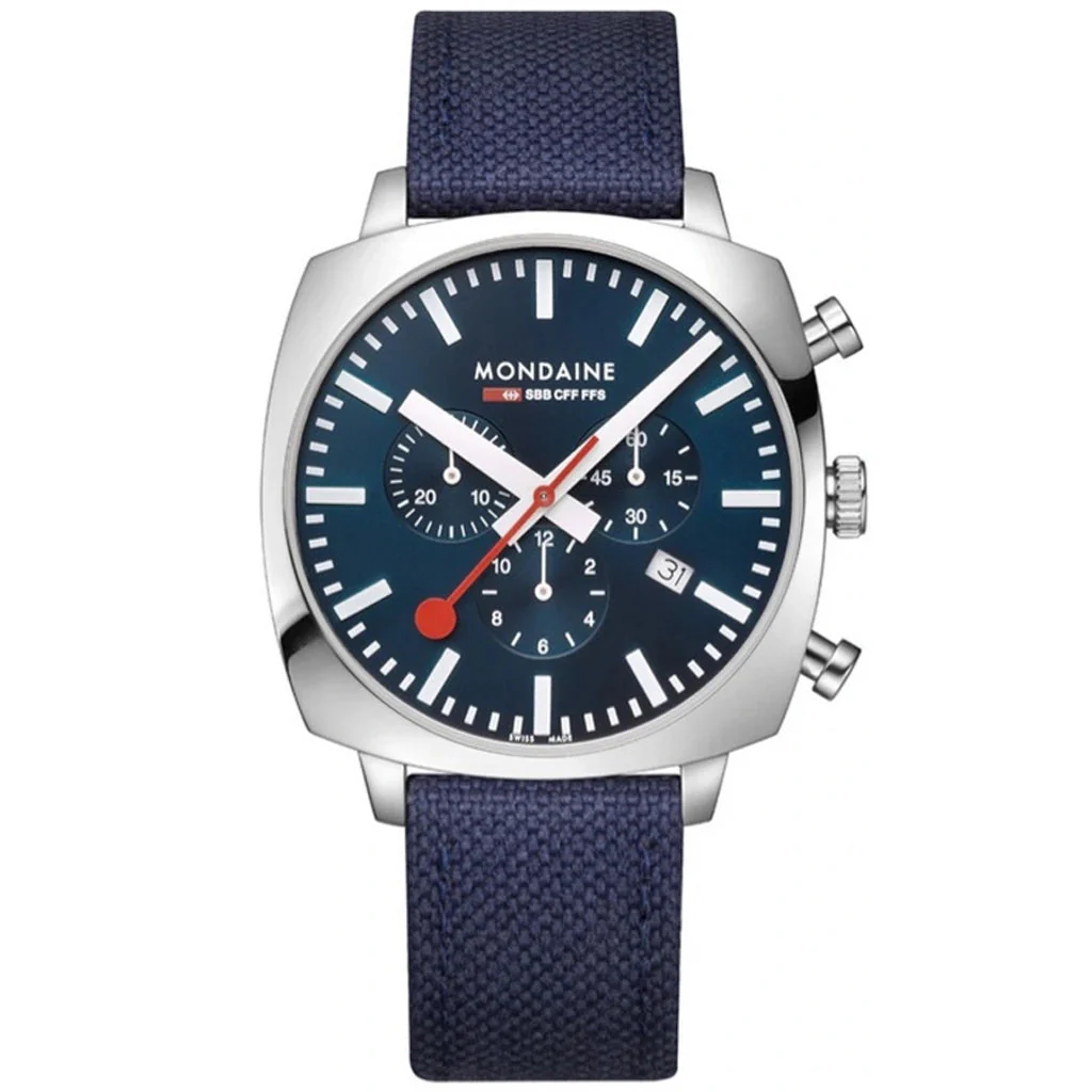 Mondaine Grand Cushion Chrono Square Men's Blue Watch - Image 2