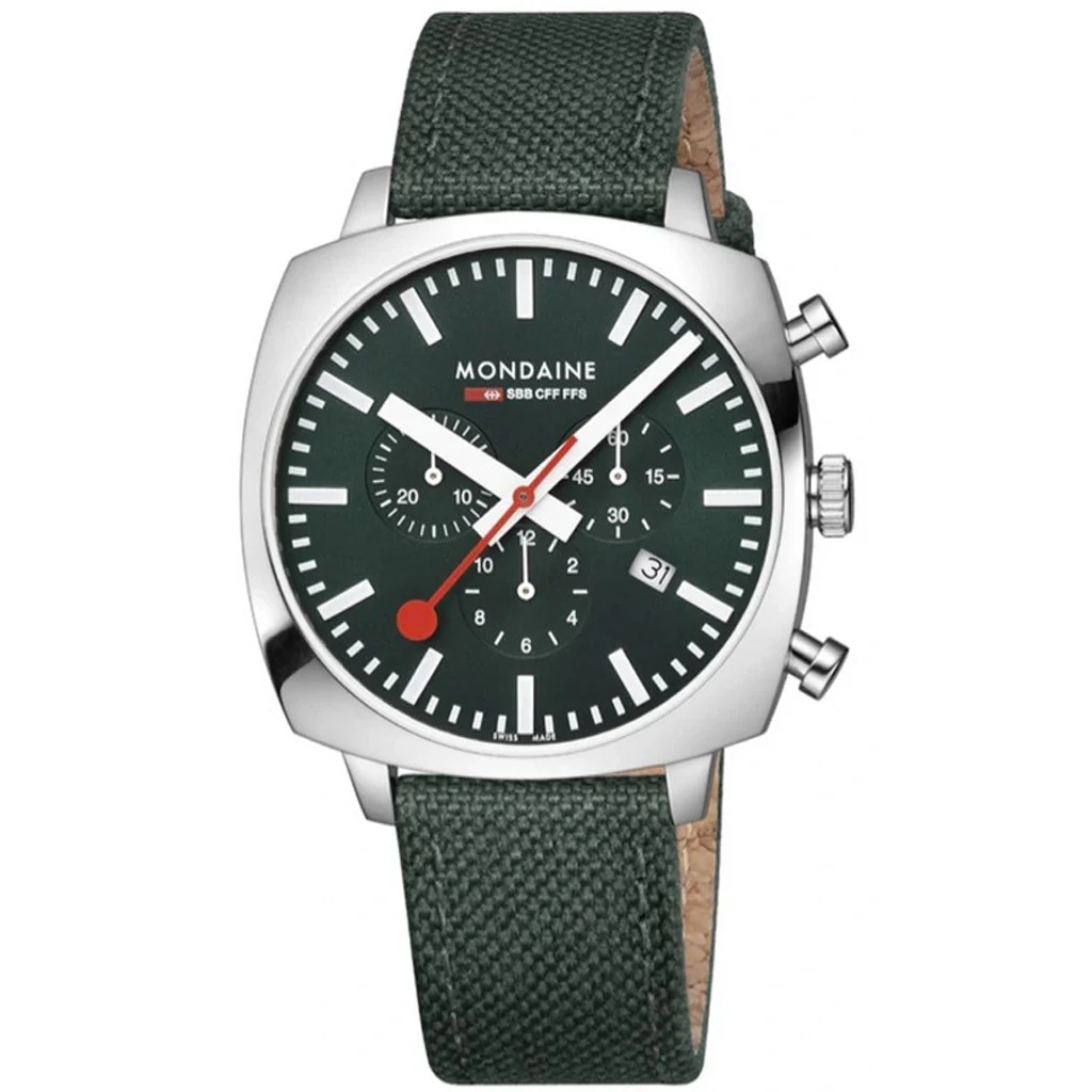 Mondaine Grand Cushion Chrono Square Men's Green Watch