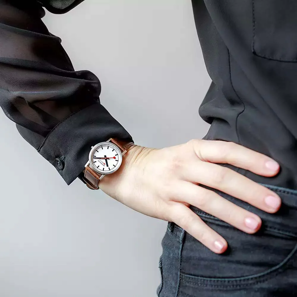 Mondaine Ladies Watch Classic White Brown - Image 4