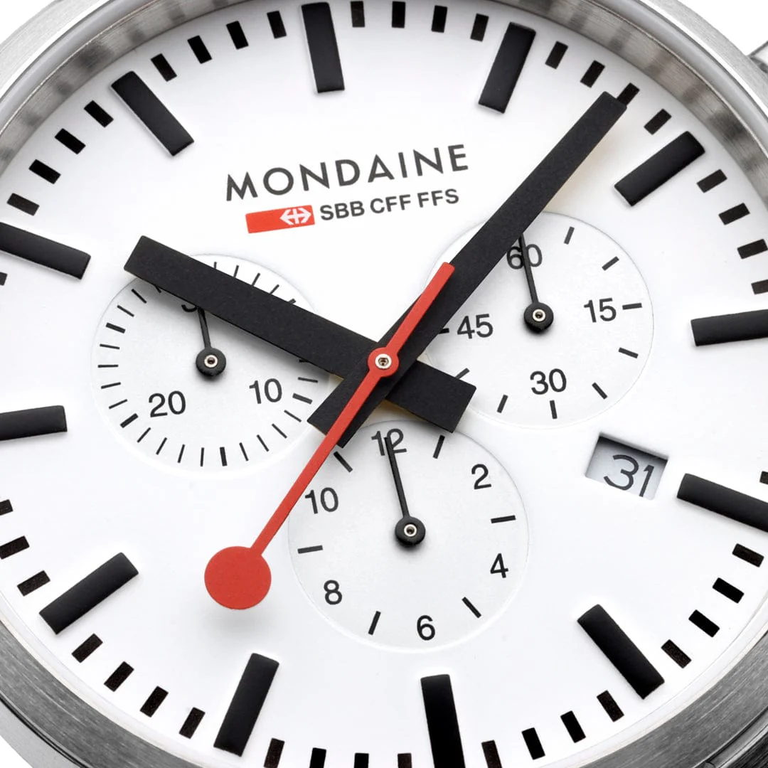 Mondaine Neo Chronograph White Dial 41mm Vegan Leather Watch - Image 6