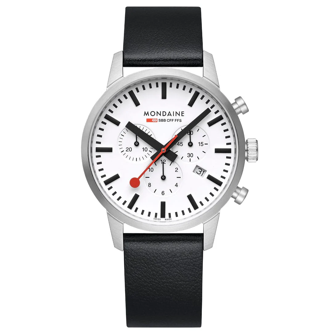 Mondaine Neo Chronograph White Dial 41mm Vegan Leather Watch - Image 7