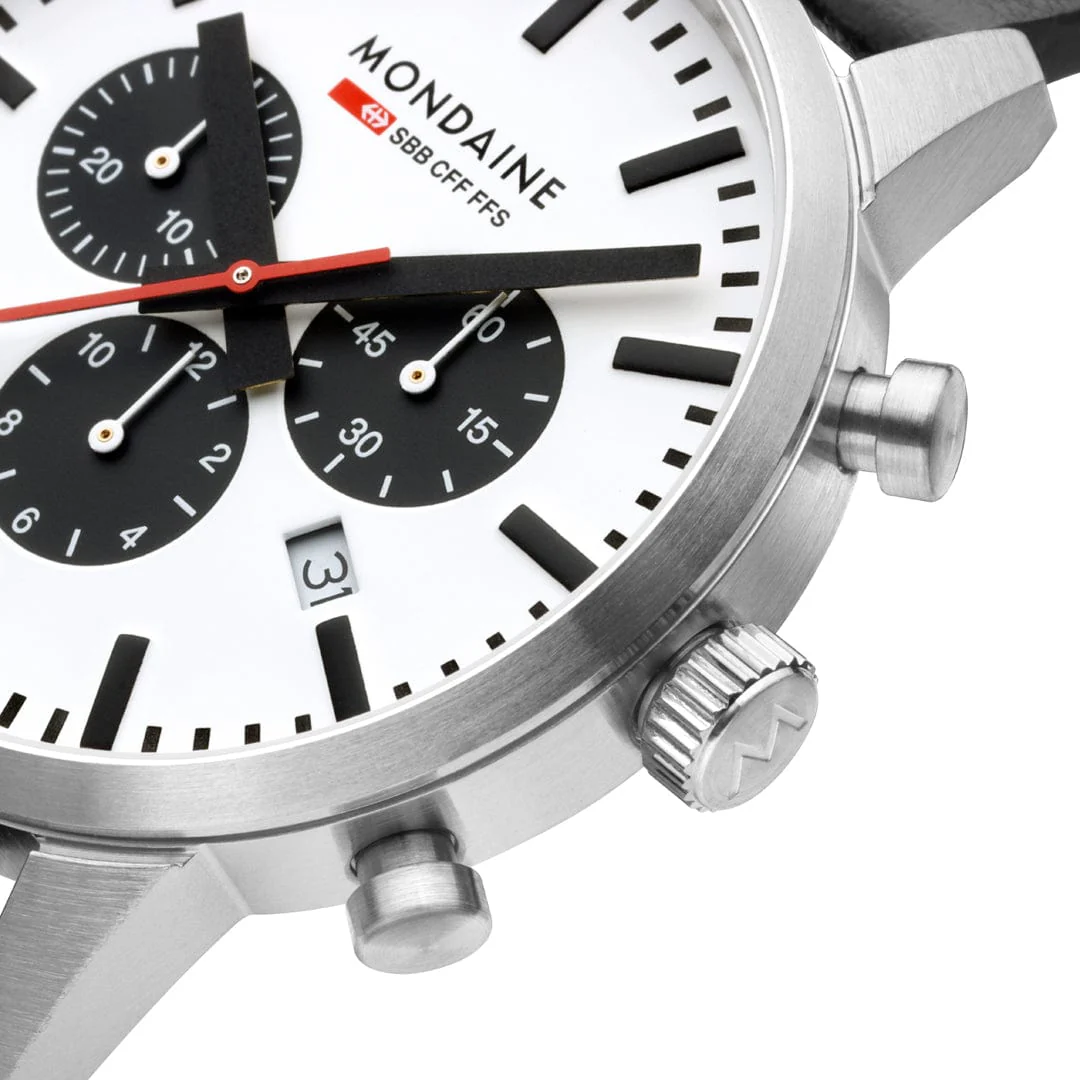 Mondaine Neo Panda Chronograph 41mm Vegan Leather Watch - Image 7