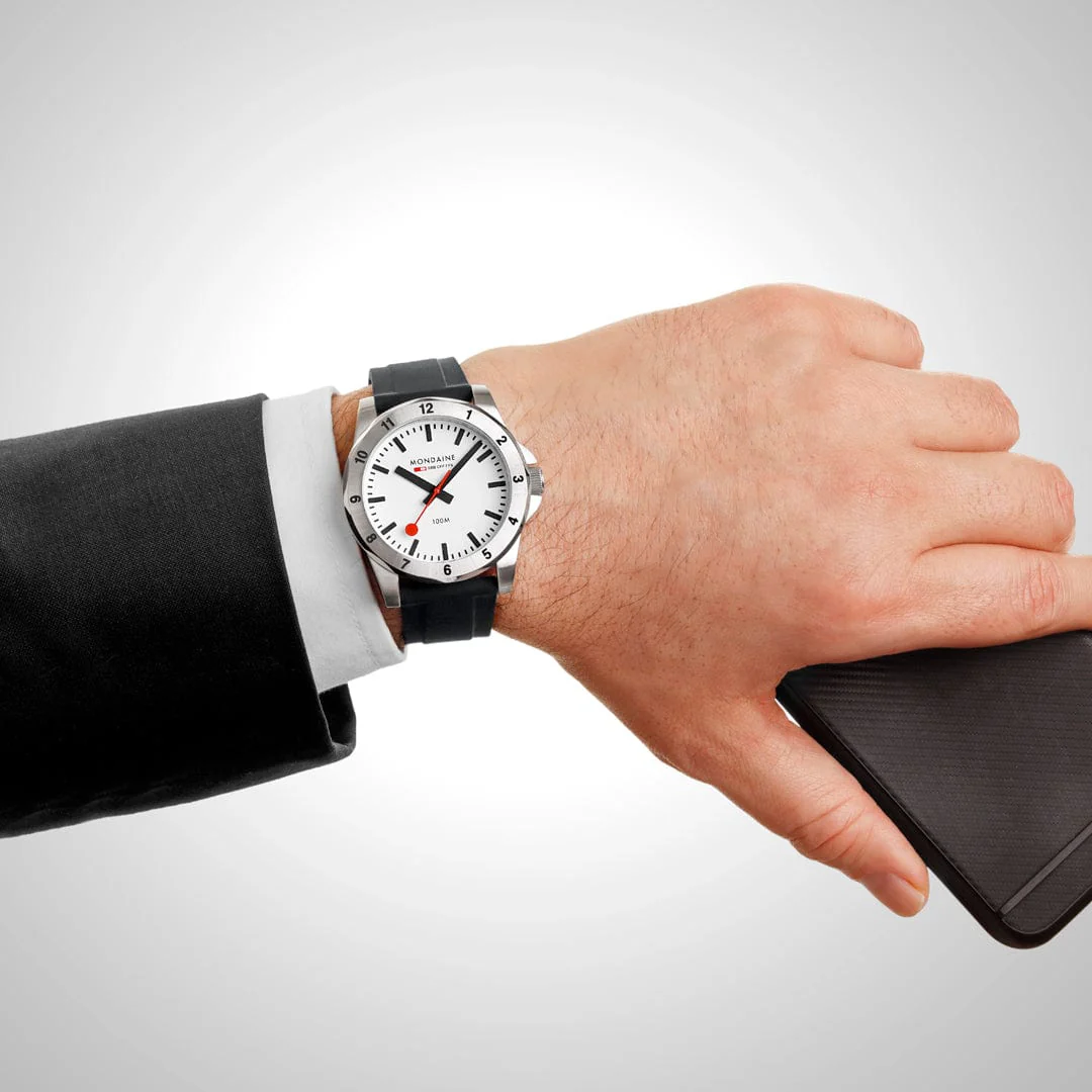 Mondaine Numeri 42mm Men's Black White Watch - Image 2