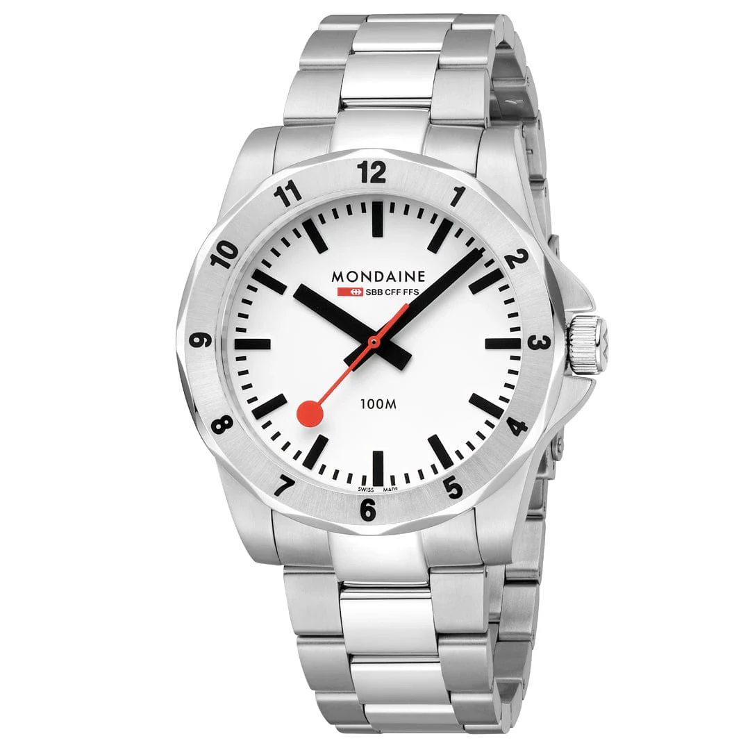 Mondaine Numeri 42mm Men's White Silver Watch