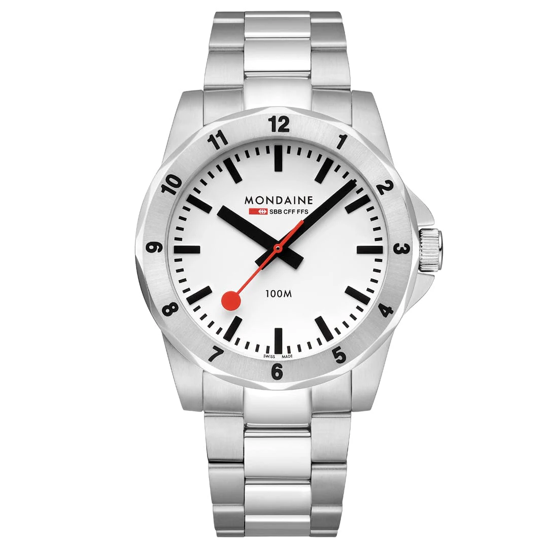 Mondaine Numeri 42mm Men's White Silver Watch - Image 5