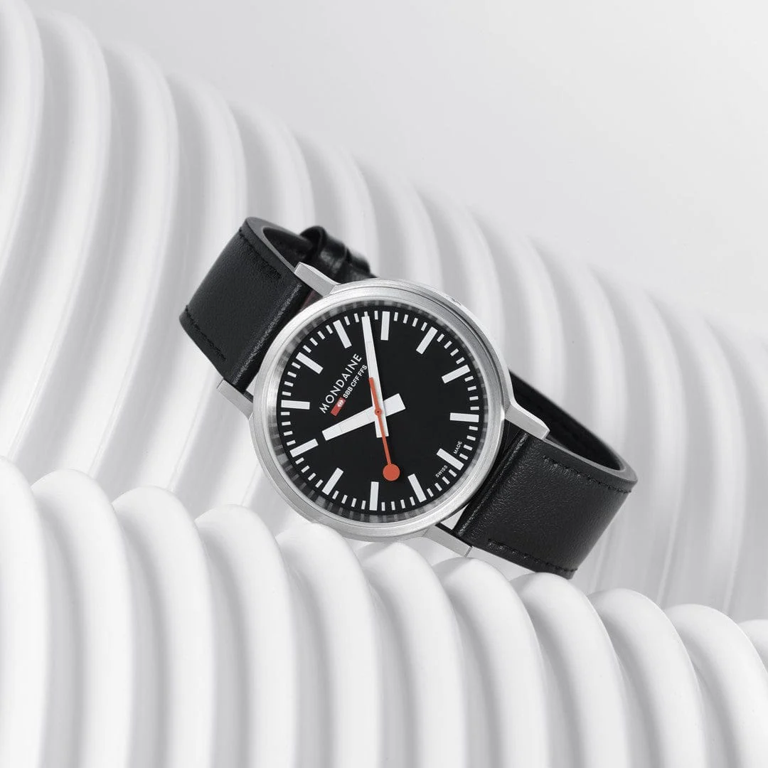 Mondaine Stop2Go Black Dial 41mm Vegan Leather Swiss Watch - Image 11