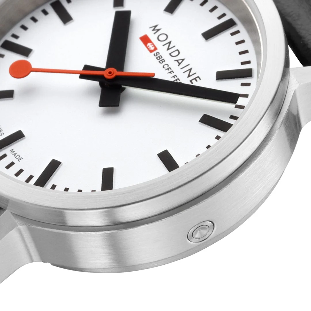 Mondaine Stop2Go White 34mm Vegan Leather Watch - Image 8