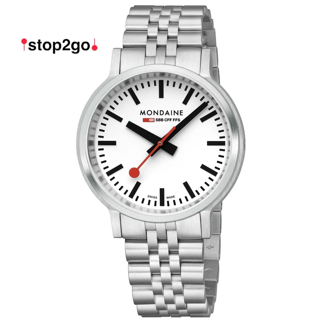 Mondaine Stop2Go White Dial 41mm Stainless Steel Bracelet Watch - Image 15