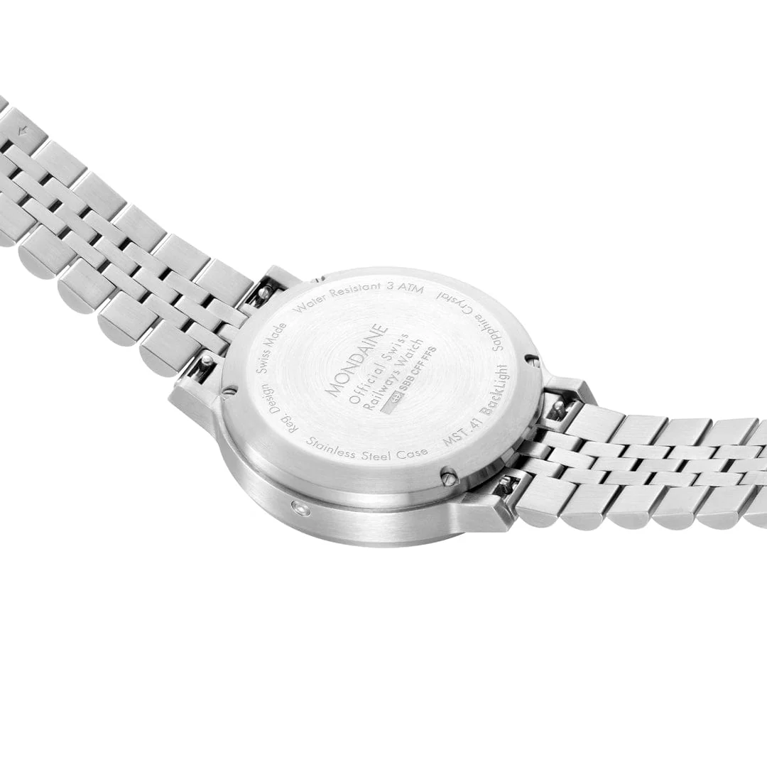 Mondaine Stop2Go White Dial 41mm Stainless Steel Bracelet Watch - Image 4