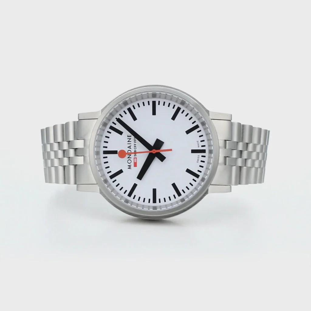 Mondaine Stop2Go White Dial 41mm Stainless Steel Bracelet Watch - Image 9