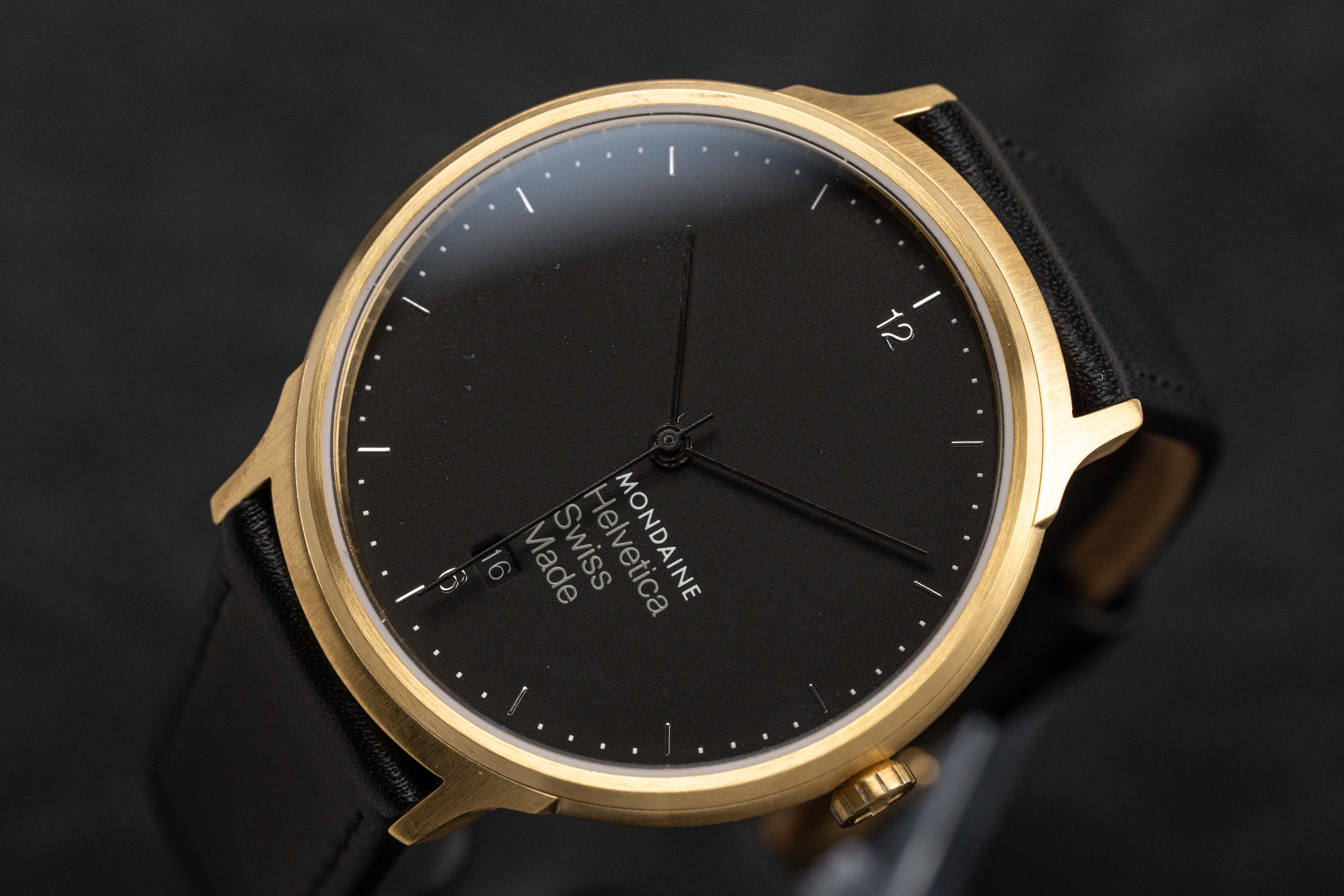 Mondaine Watch Helvetica No1 Light Gold Black - Image 8