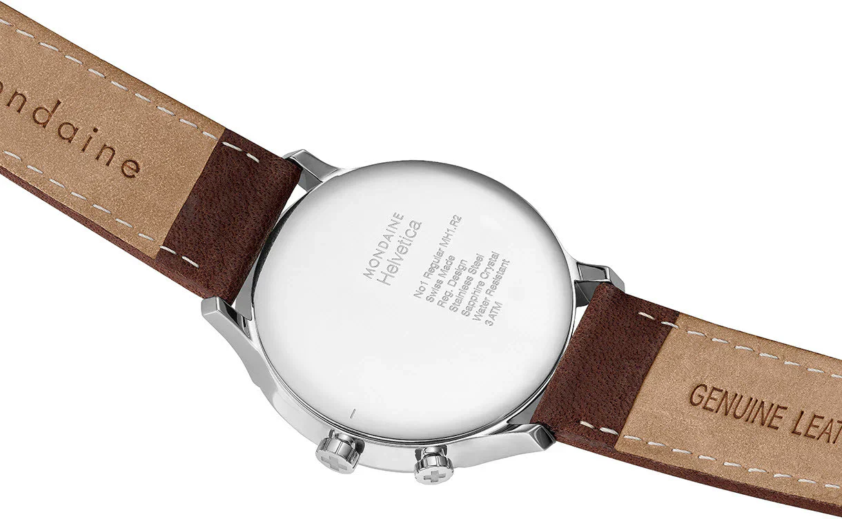 Mondaine Watch Helvetica No1 White Brown - Image 2