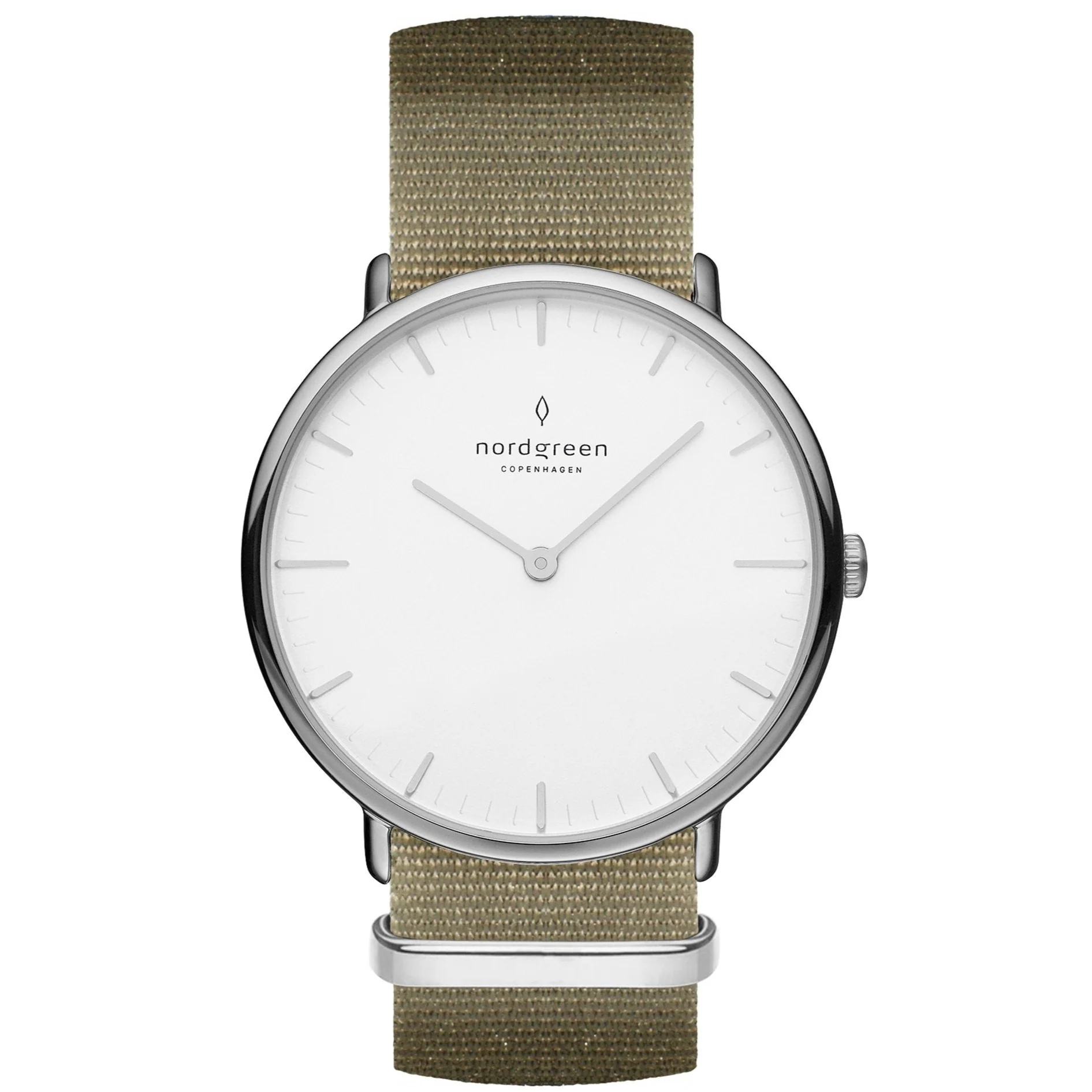 Nordgreen Native Army Green Nylon 36mm Silver Case Watch
