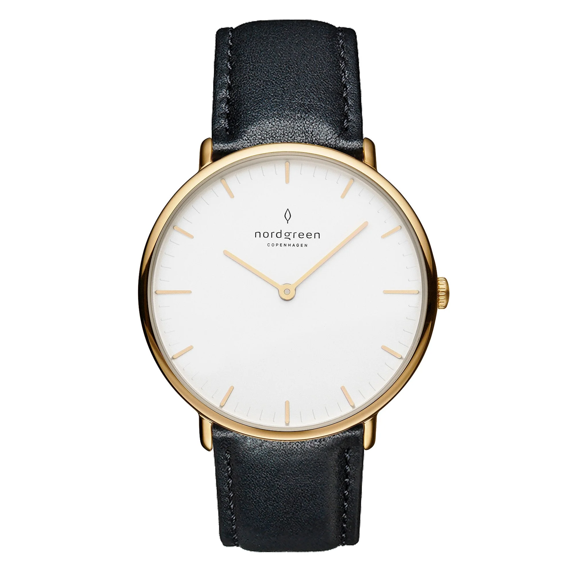 Nordgreen Native Black Leather 36mm Gold Case Watch