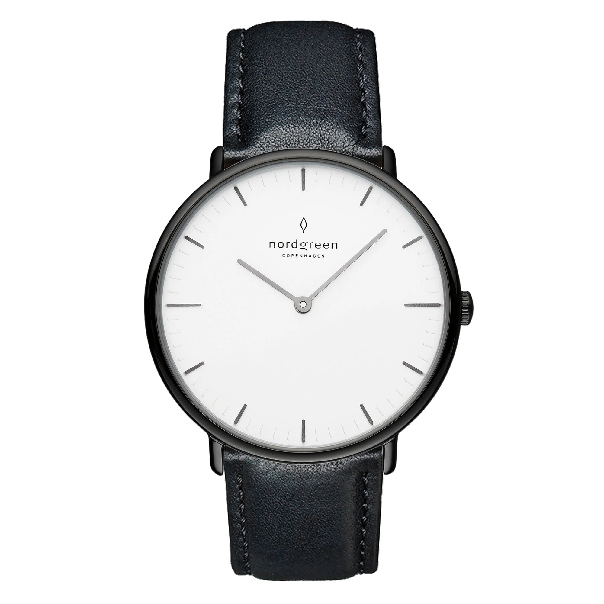 Nordgreen Native Black Leather 36mm Gun Metal Case Watch