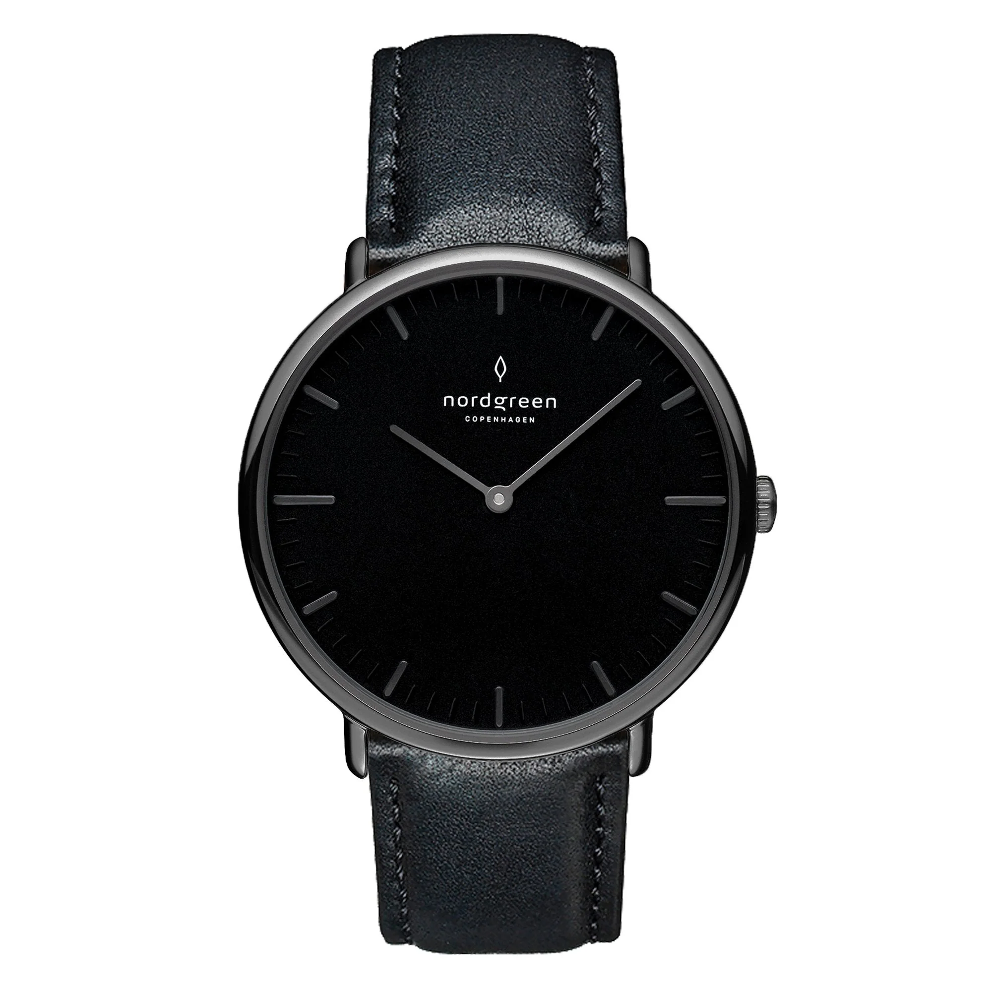 Nordgreen Native Black Leather 36mm Gun Metal Case Watch