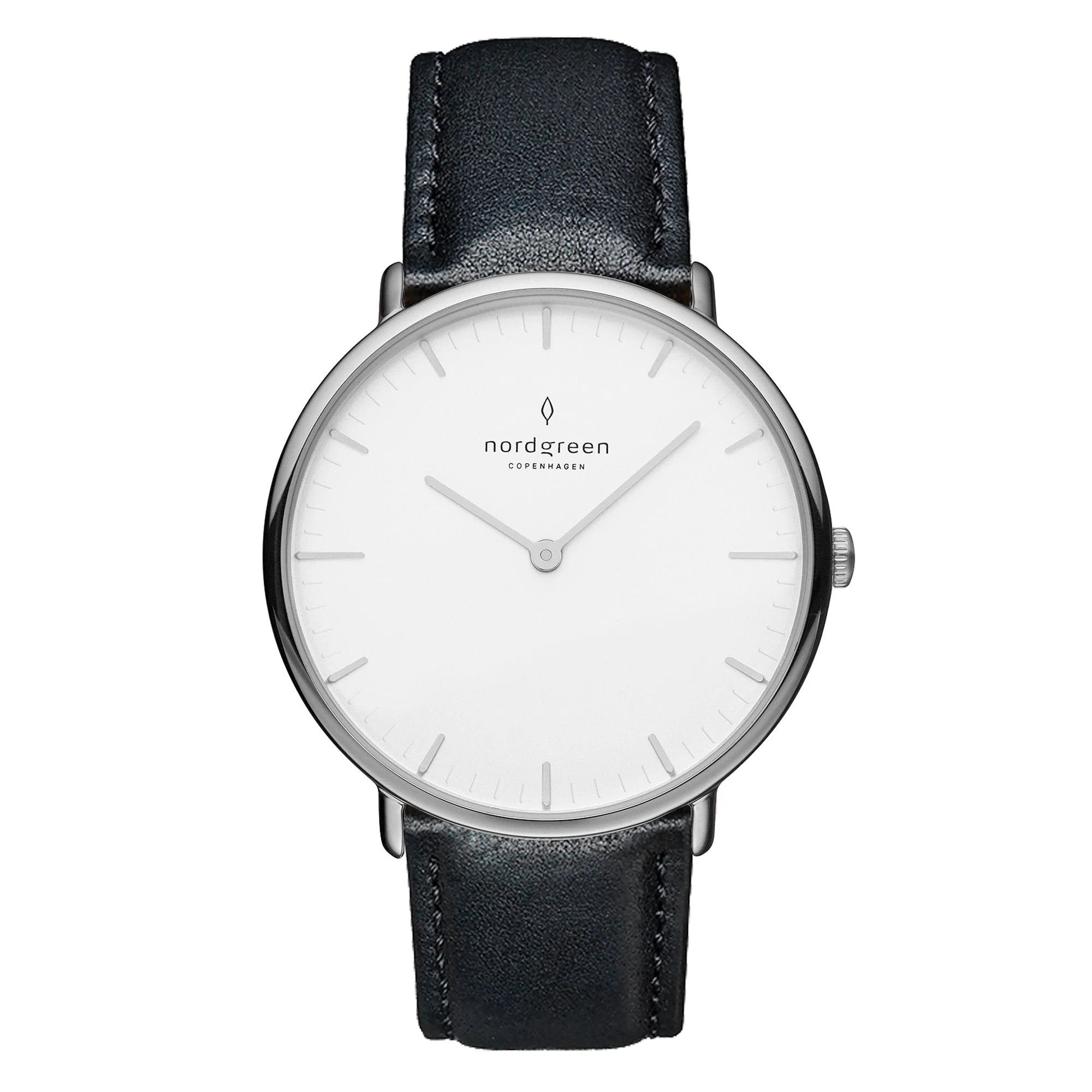 Nordgreen Native Black Leather 36mm Silver Case Watch