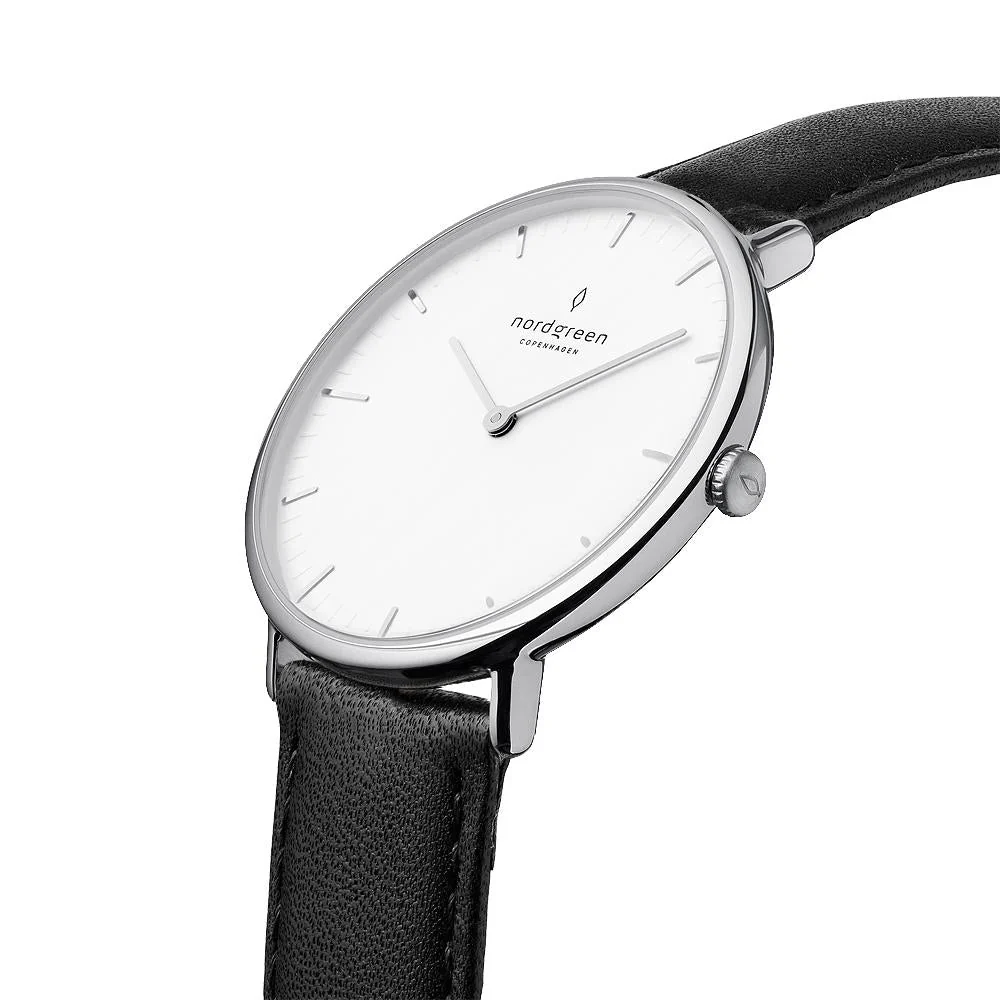 Nordgreen Native Black Leather 36mm Silver Case Watch - Image 3