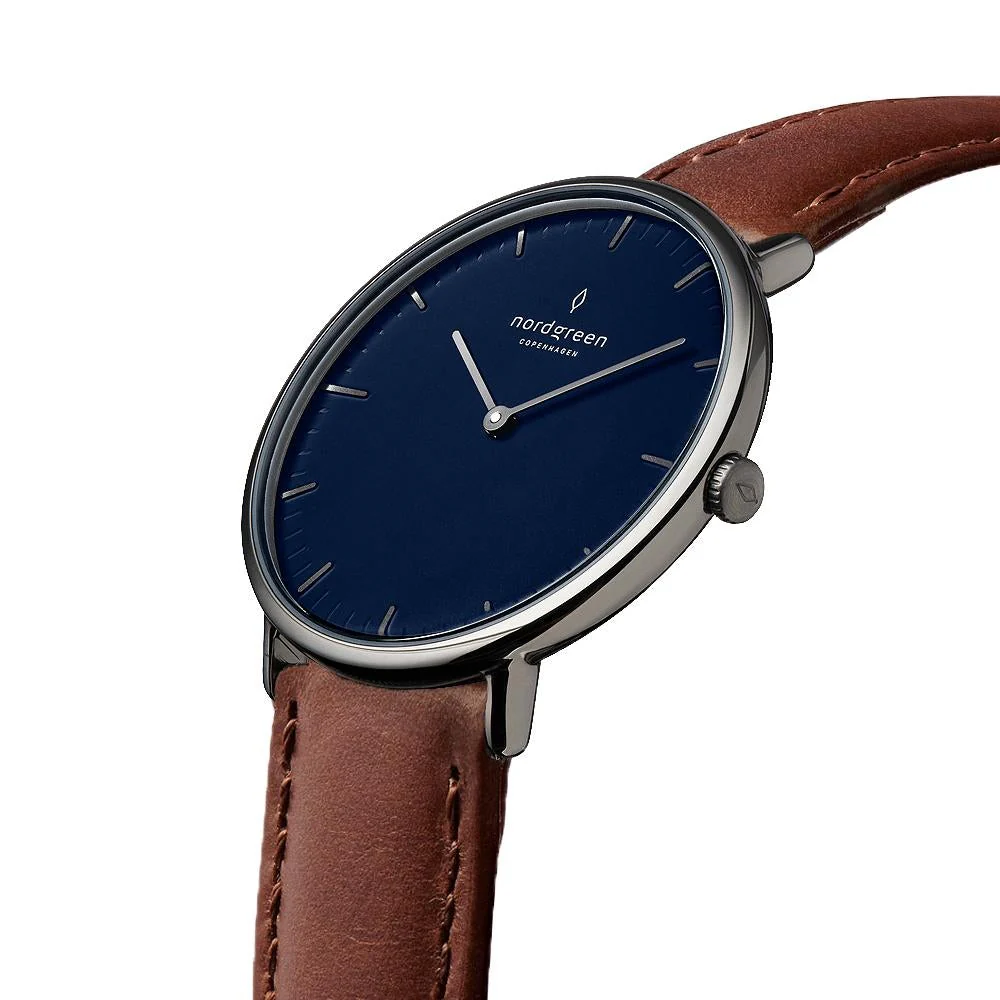 Nordgreen Native Brown Leather 36mm Gun Metal Case Watch - Image 3