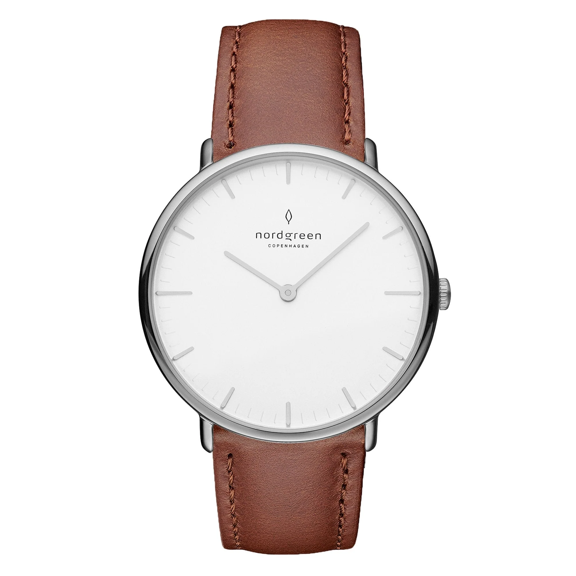 Nordgreen Native Brown Leather 36mm Silver Case Watch