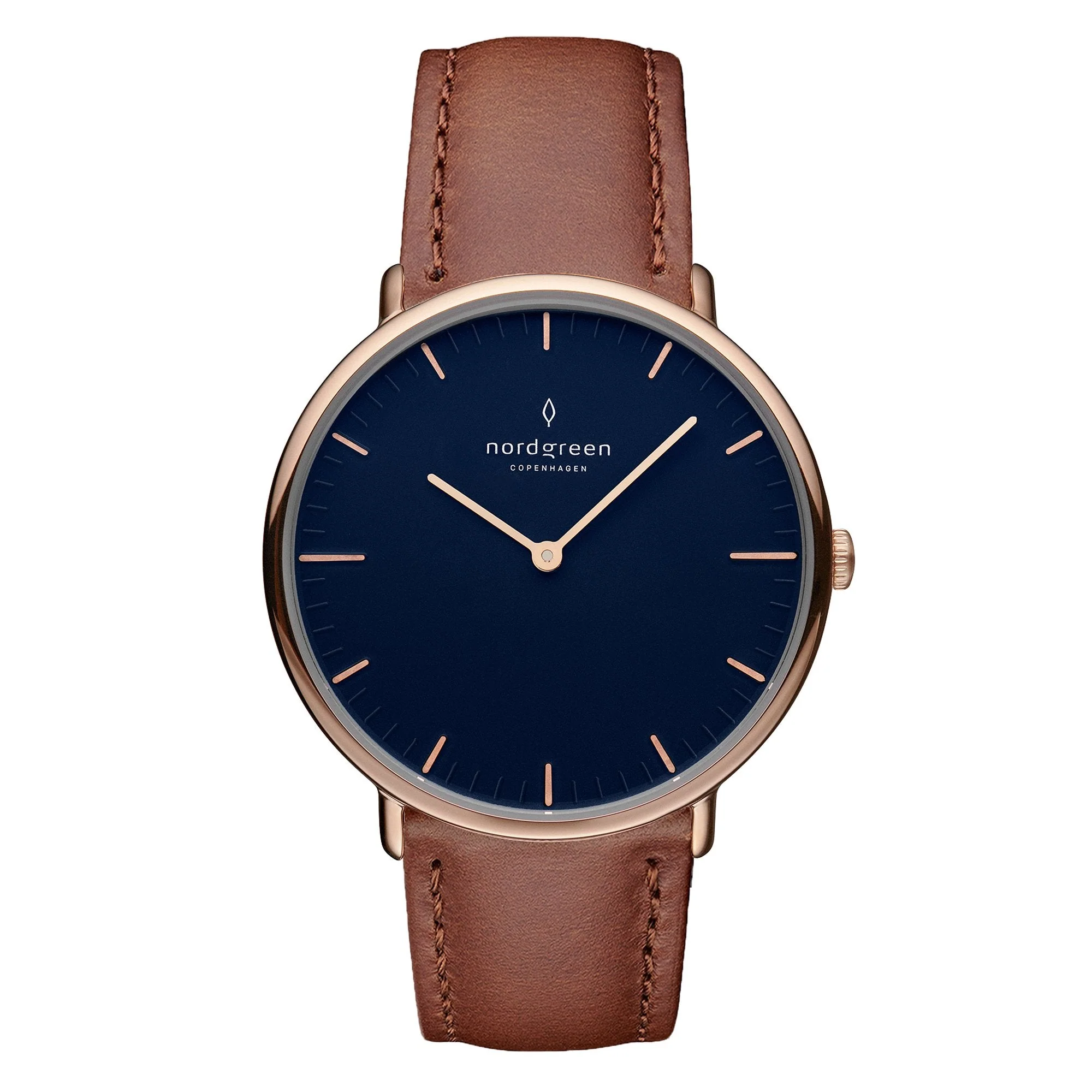 Nordgreen Native Brown Leather 40mm Roe Gold Case Watch