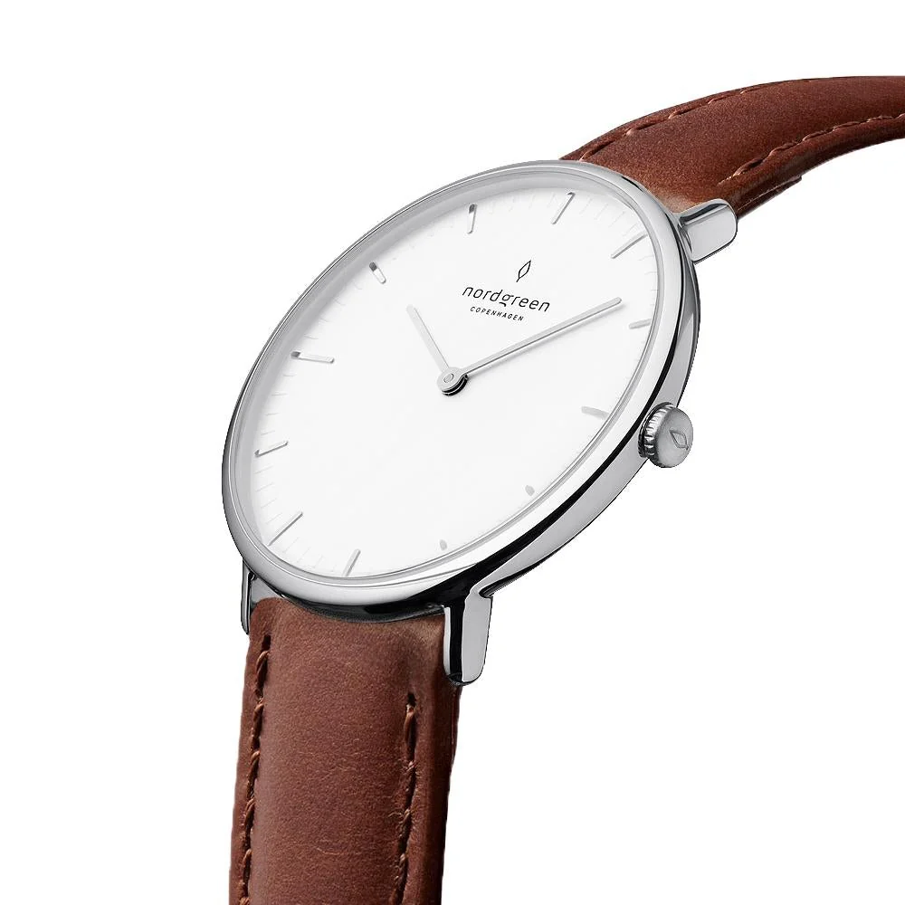 Nordgreen Native Brown Leather 40mm Silver Case Watch - Image 3