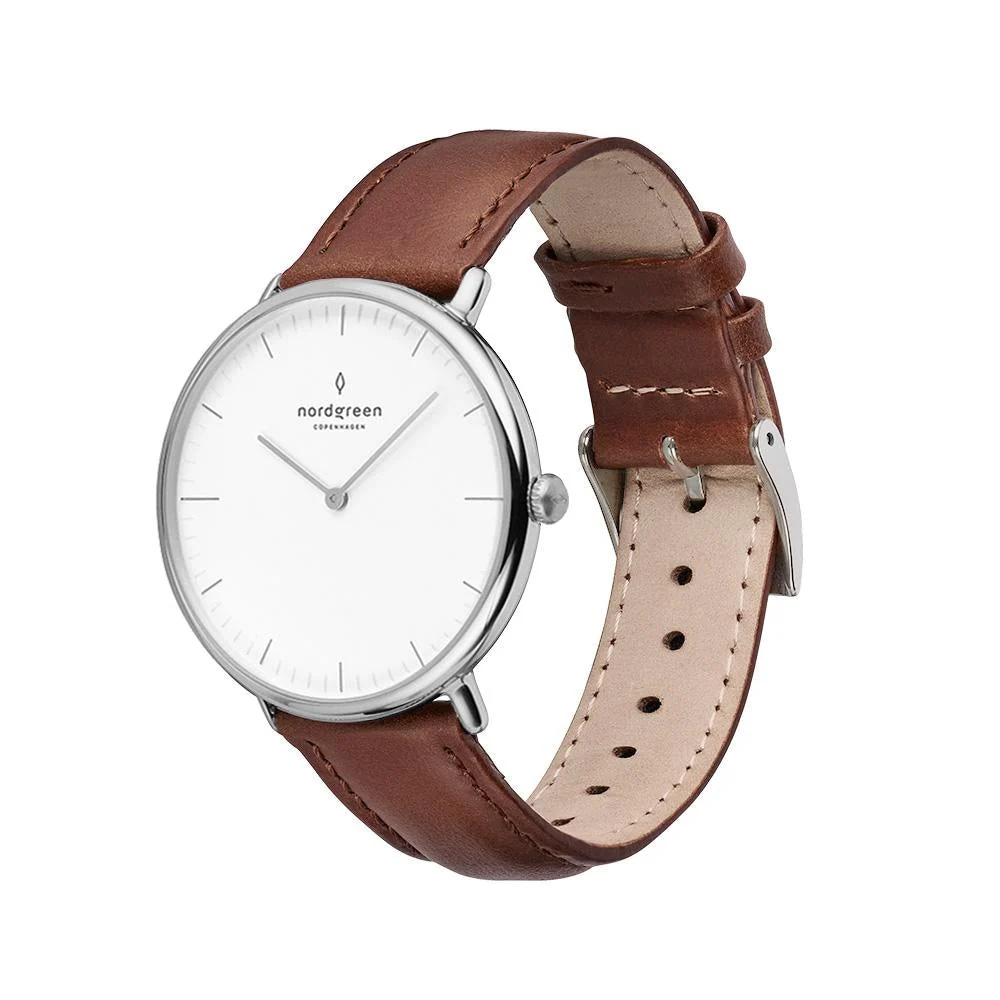 Nordgreen Native Brown Leather 40mm Silver Case Watch - Image 4