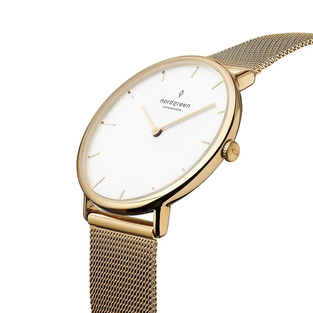 Nordgreen Native Gold Mesh 32mm Gold Case Watch - Image 3