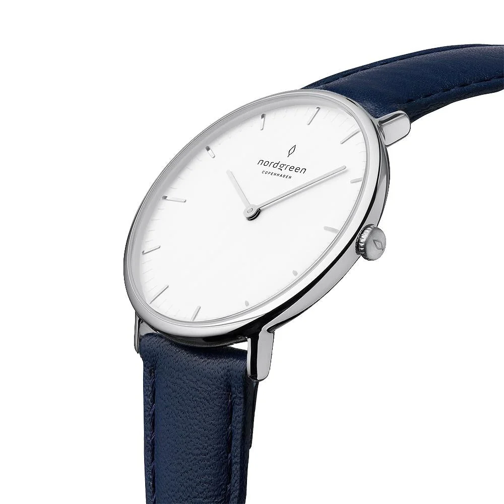 Nordgreen Native Navy Leather 32mm Silver Case Watch - Image 3