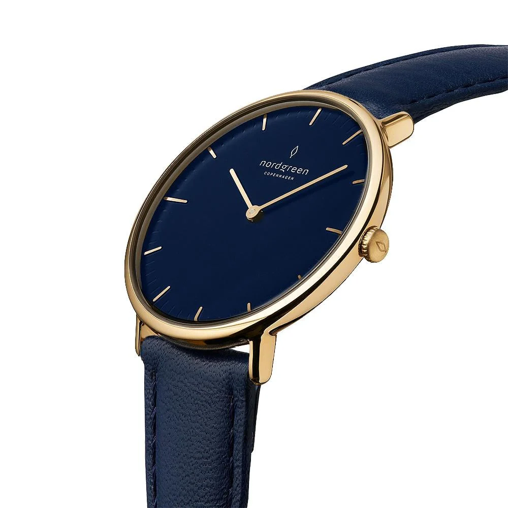 Nordgreen Native Navy Leather 36mm Gold Case Watch - Image 3