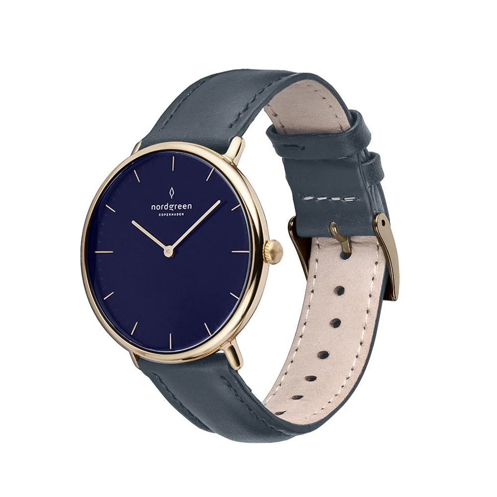 Nordgreen Native Navy Leather 40mm Gold Case Watch - Image 4