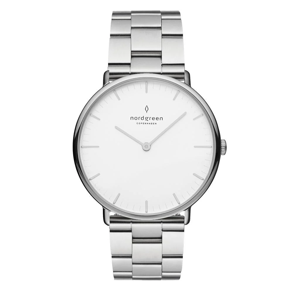 Nordgreen Native Silver Stainless Steel 32mm Silver Case Watch