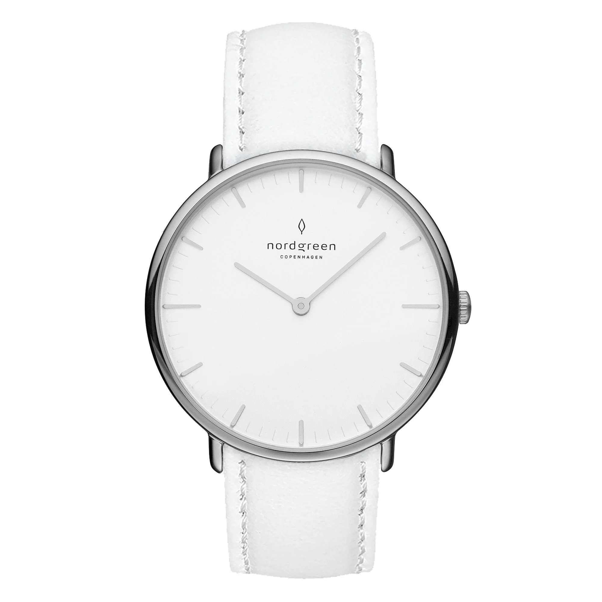 Nordgreen Native White Leather 32mm Silver Case Watch