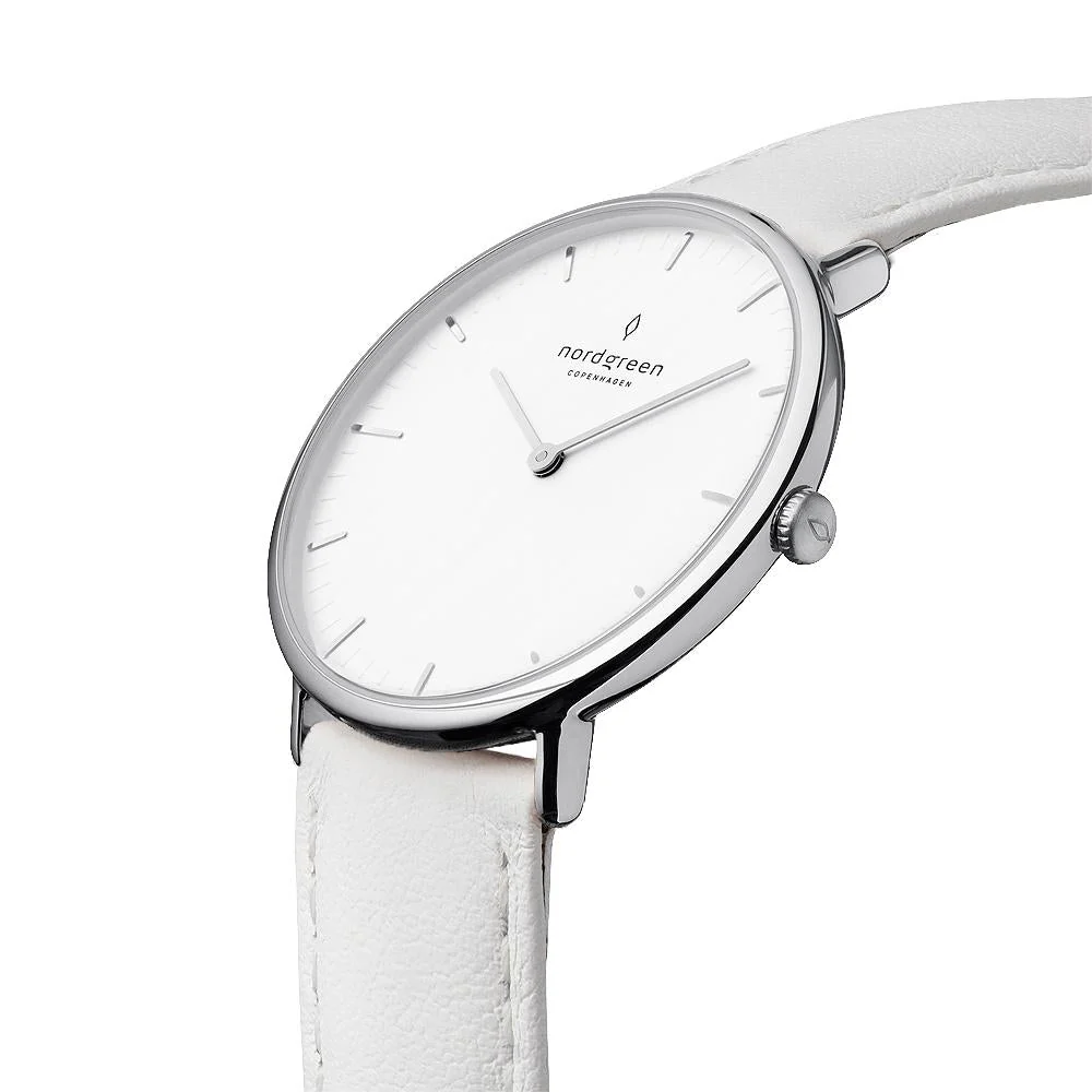 Nordgreen Native White Leather 32mm Silver Case Watch - Image 3