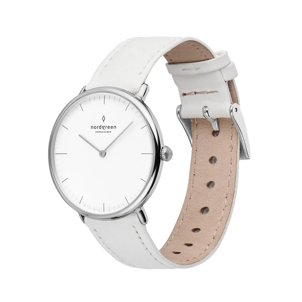 Nordgreen Native White Leather 32mm Silver Case Watch - Image 4