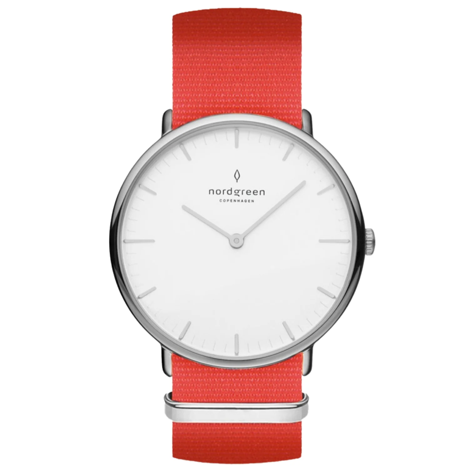 Nordgreen Native Bright Red Nylon 36mm Silver Case Watch
