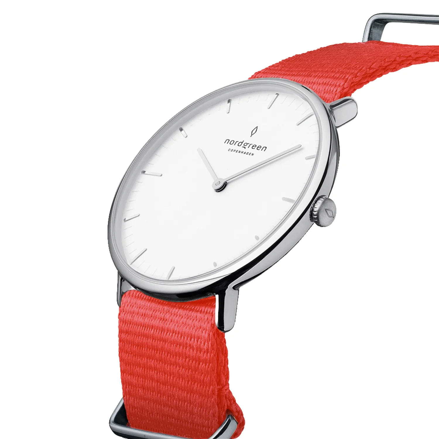 Nordgreen Native Bright Red Nylon 36mm Silver Case Watch - Image 3