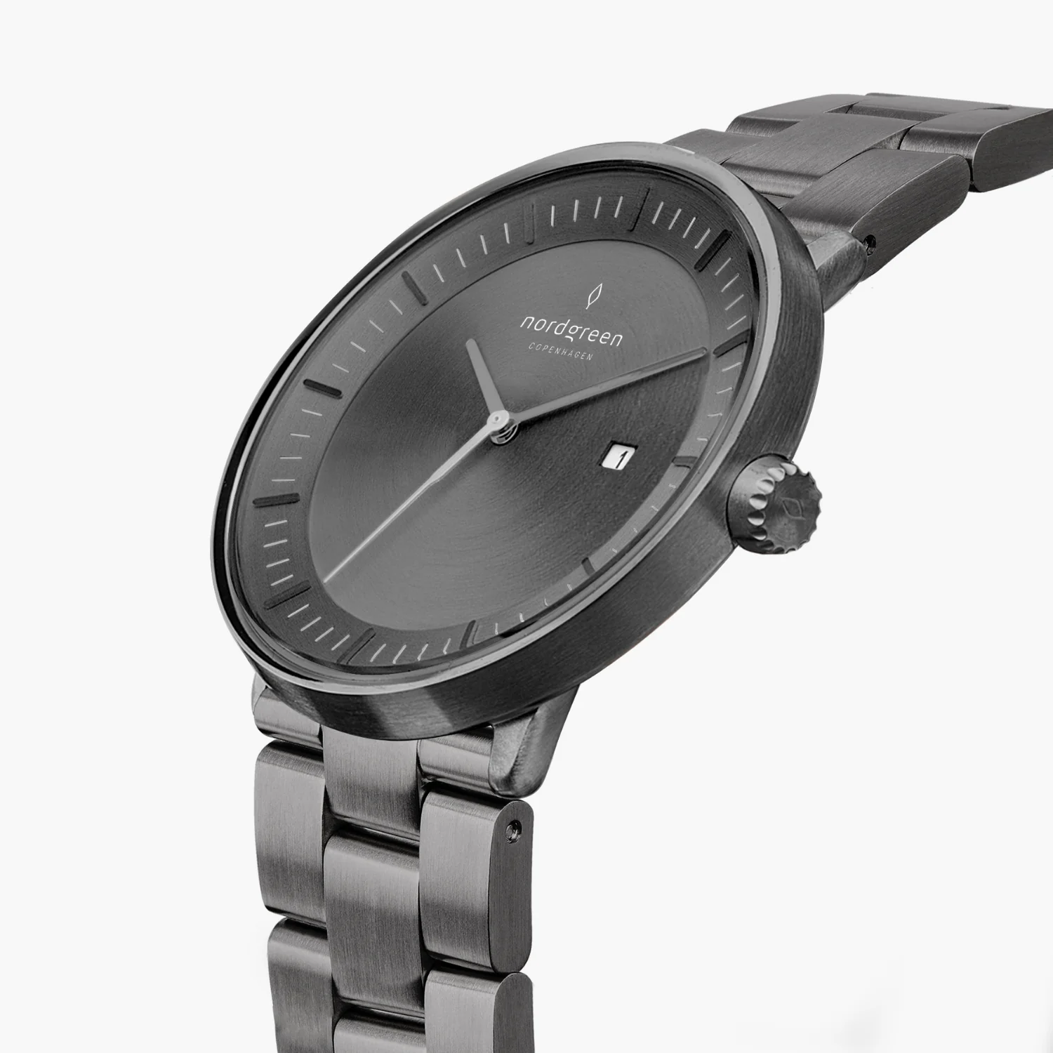 Nordgreen Philosopher 3-Link Strap 40mm Gun Metal Brushed Metal Dial Watch - Image 2