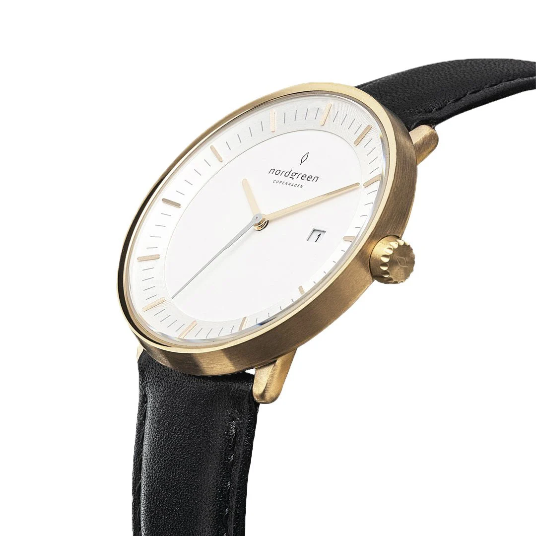 Nordgreen Philosopher Black Leather 36mm Gold Case Watch - Image 3