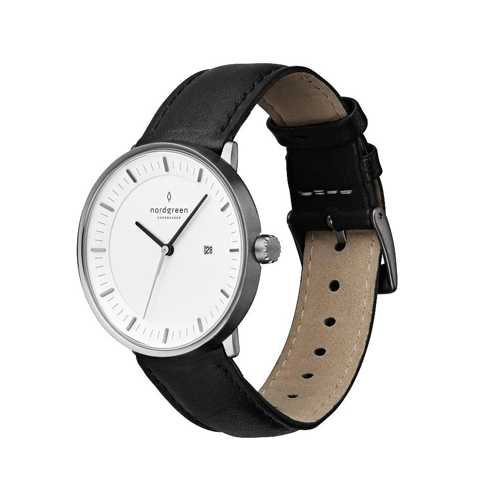 Nordgreen Philosopher Black Leather 36mm Gun Metal Case Watch - Image 4