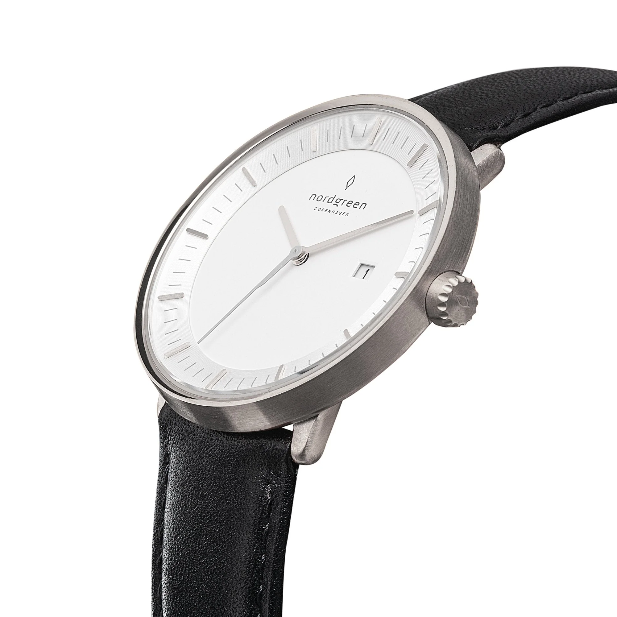 Nordgreen Philosopher Black Leather 36mm Silver Case Watch - Image 3