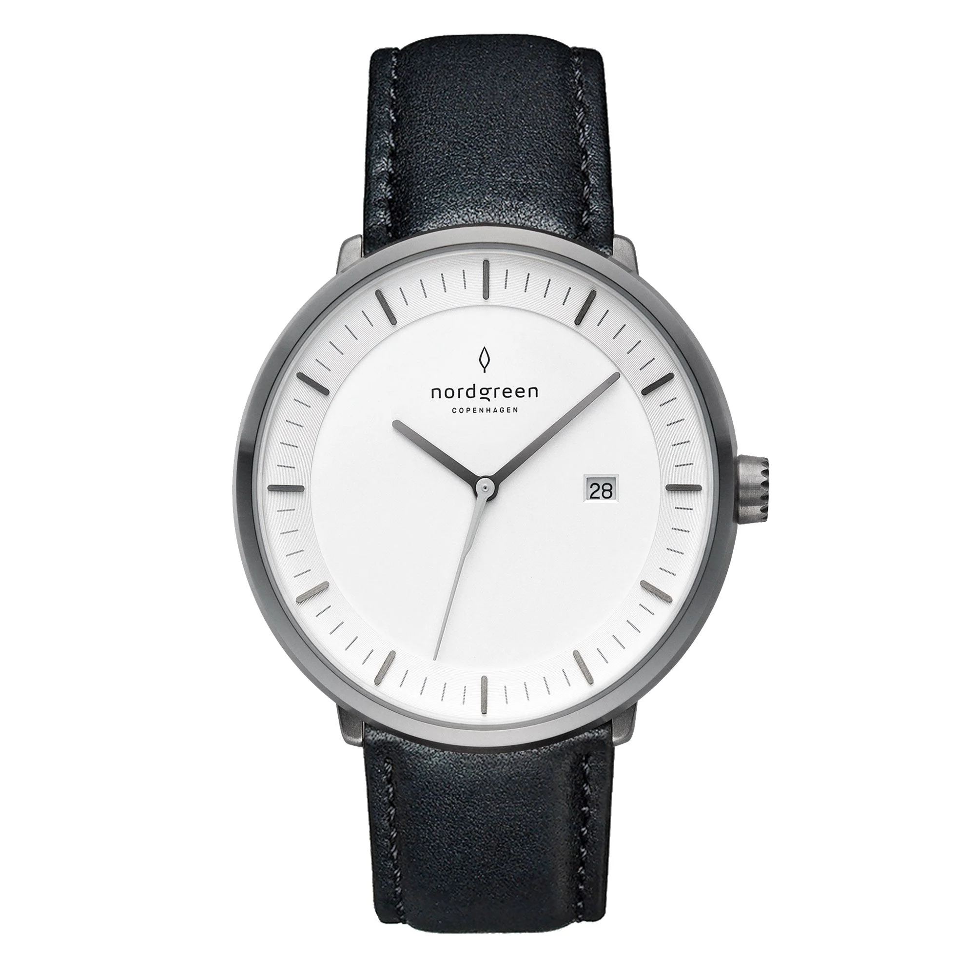 Nordgreen Philosopher Black Leather 40mm Gun Metal Case Watch