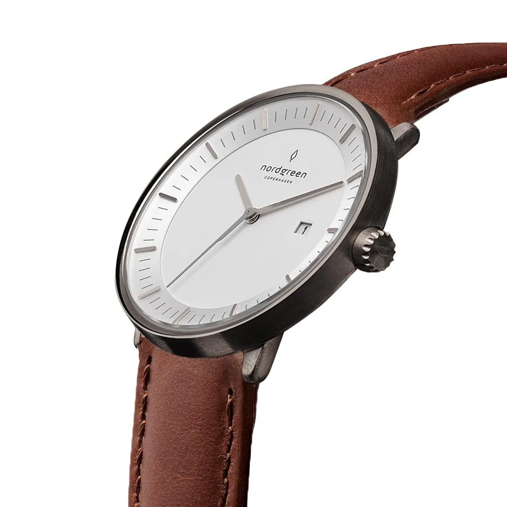 Nordgreen Philosopher Brown Leather 36mm Gun Metal Case Watch - Image 3