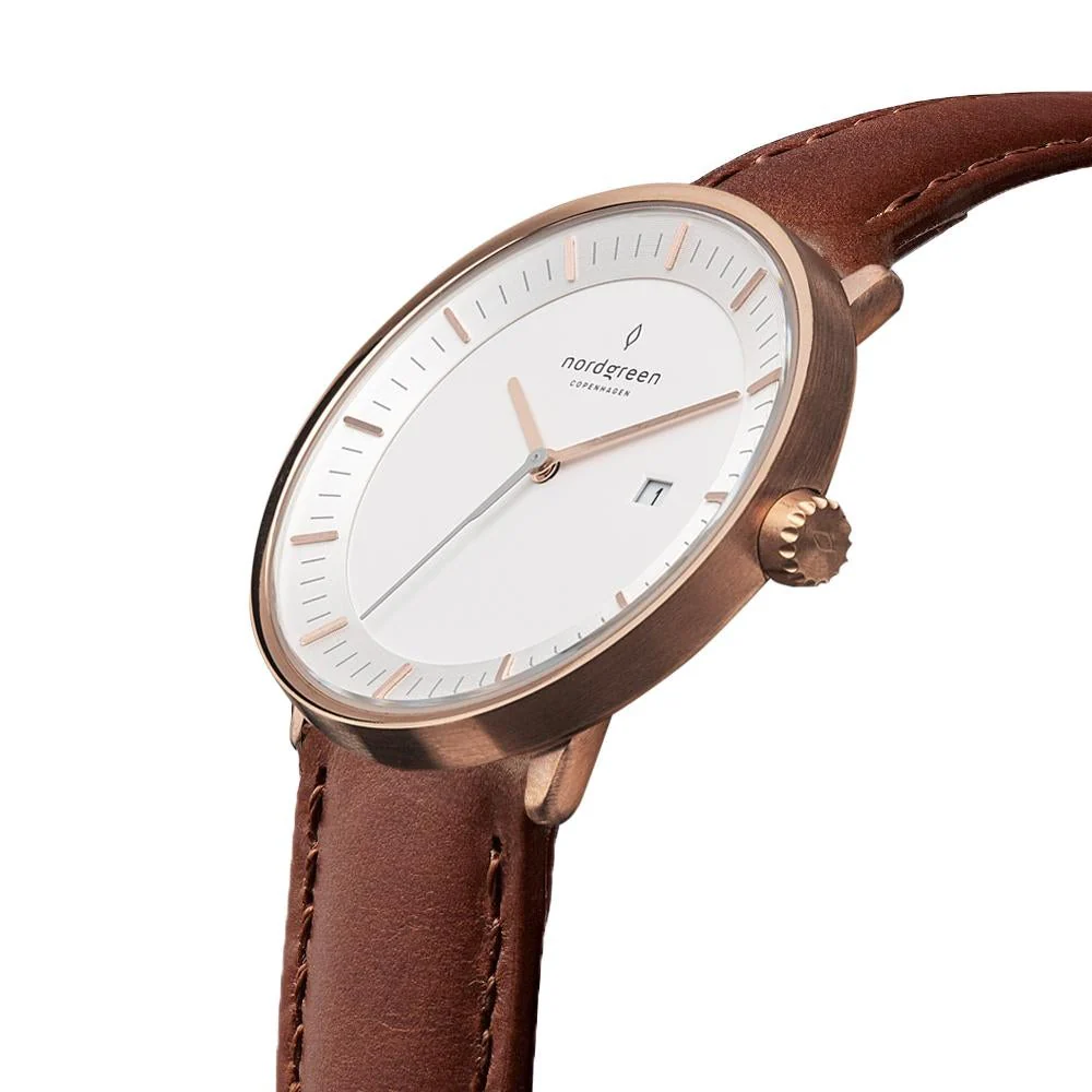 Nordgreen Philosopher Brown Leather 36mm Rose Gold Case Watch - Image 3
