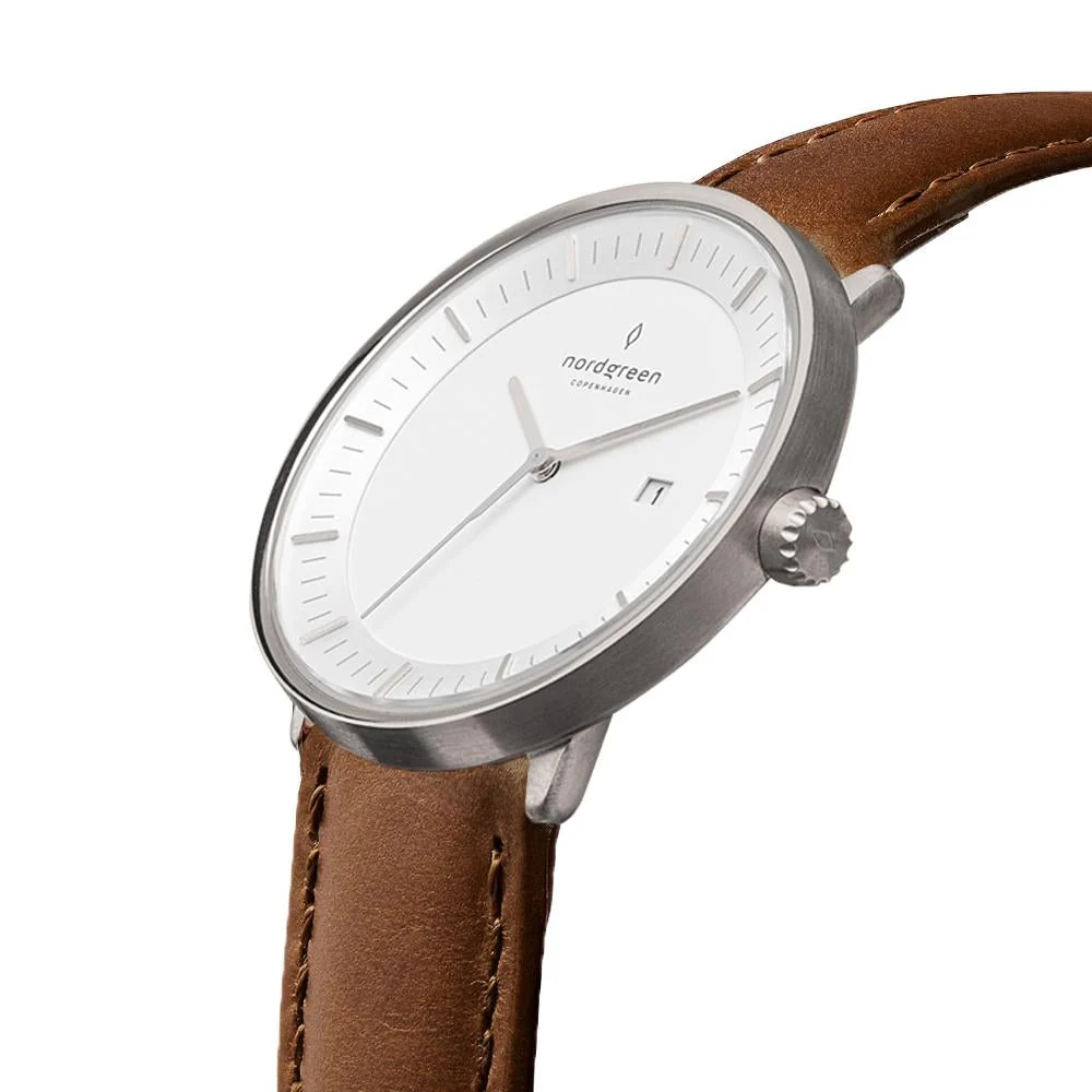 Nordgreen Philosopher Brown Leather 36mm Silver Case Watch - Image 3