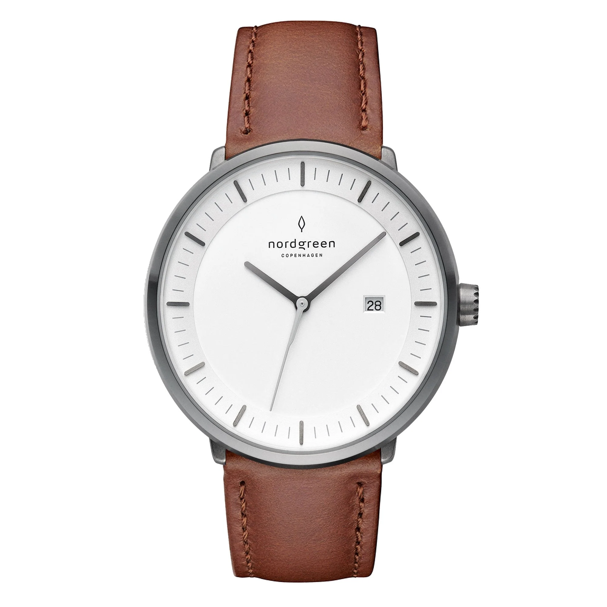 Nordgreen Philosopher Brown Leather 40mm Gun Metal Case Watch