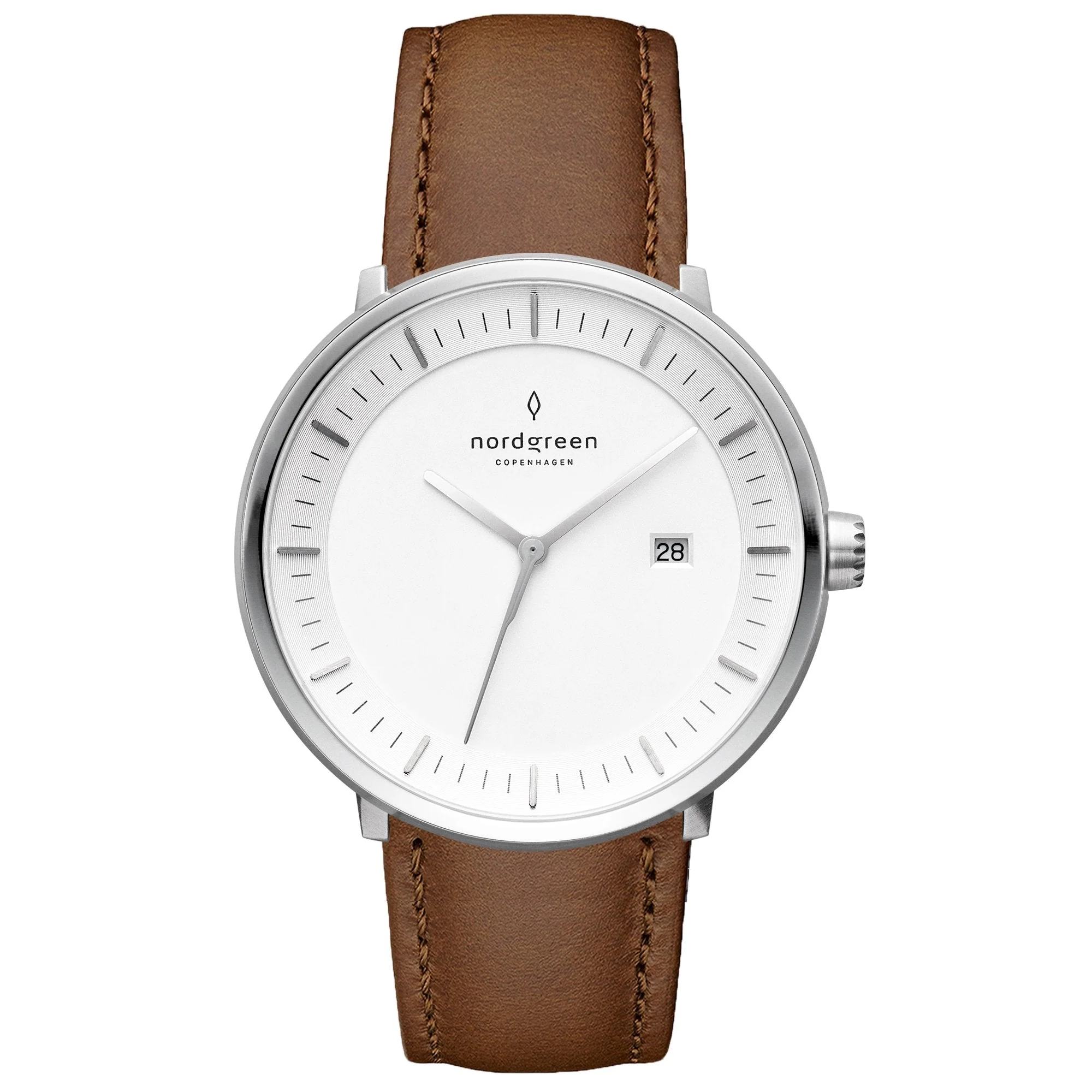 Nordgreen Philosopher Brown Leather 40mm Silver Case Watch