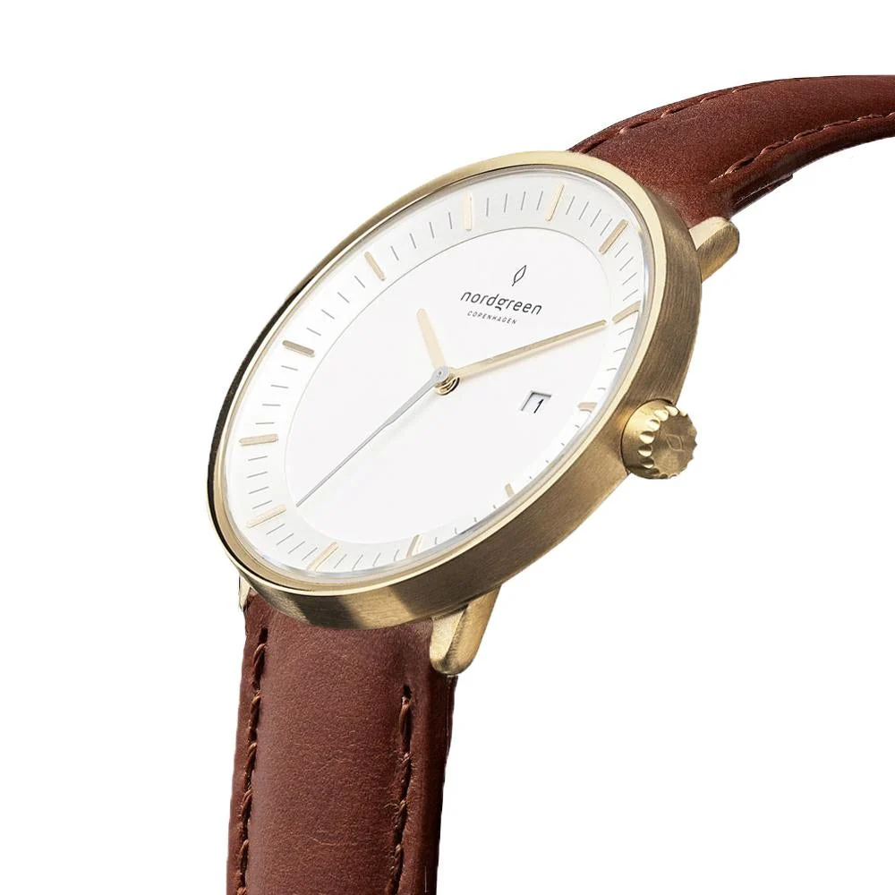 Nordgreen Philosopher Brown Leather Gold 40mm Gold Case Watch - Image 3