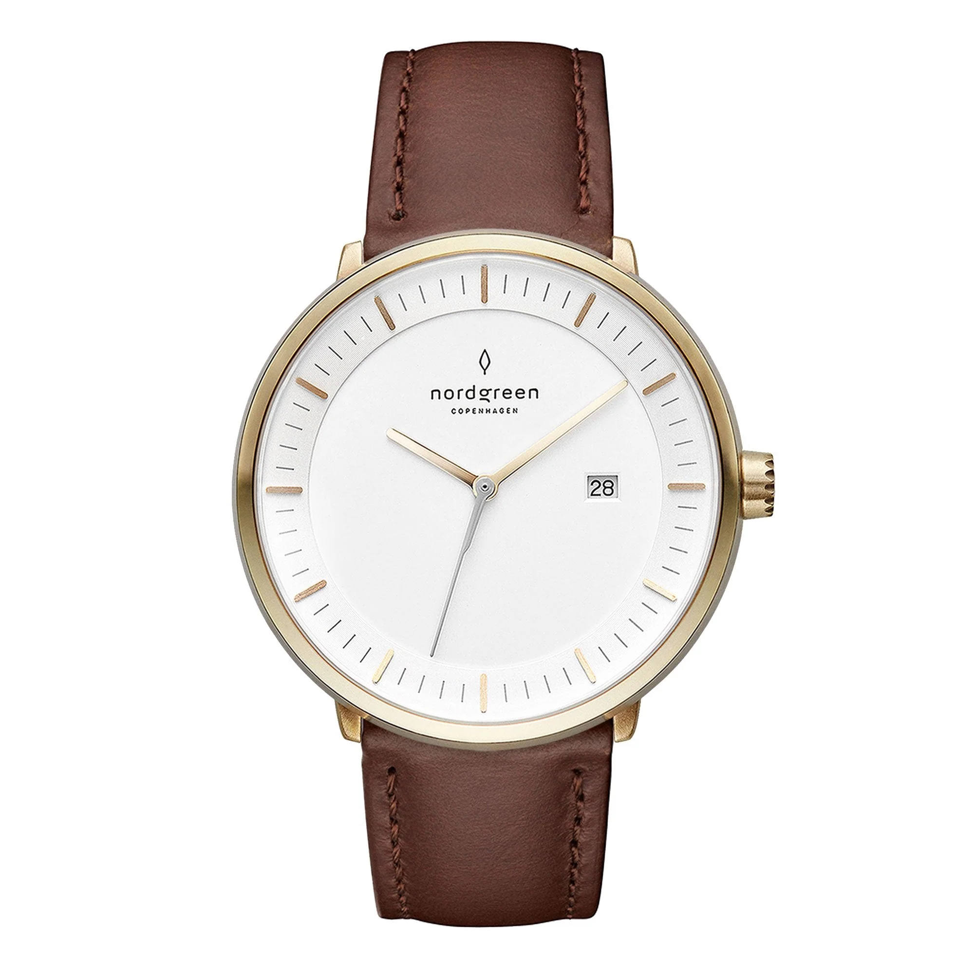 Nordgreen Philosopher Dark Brown Leather 40mm Gold Case Watch