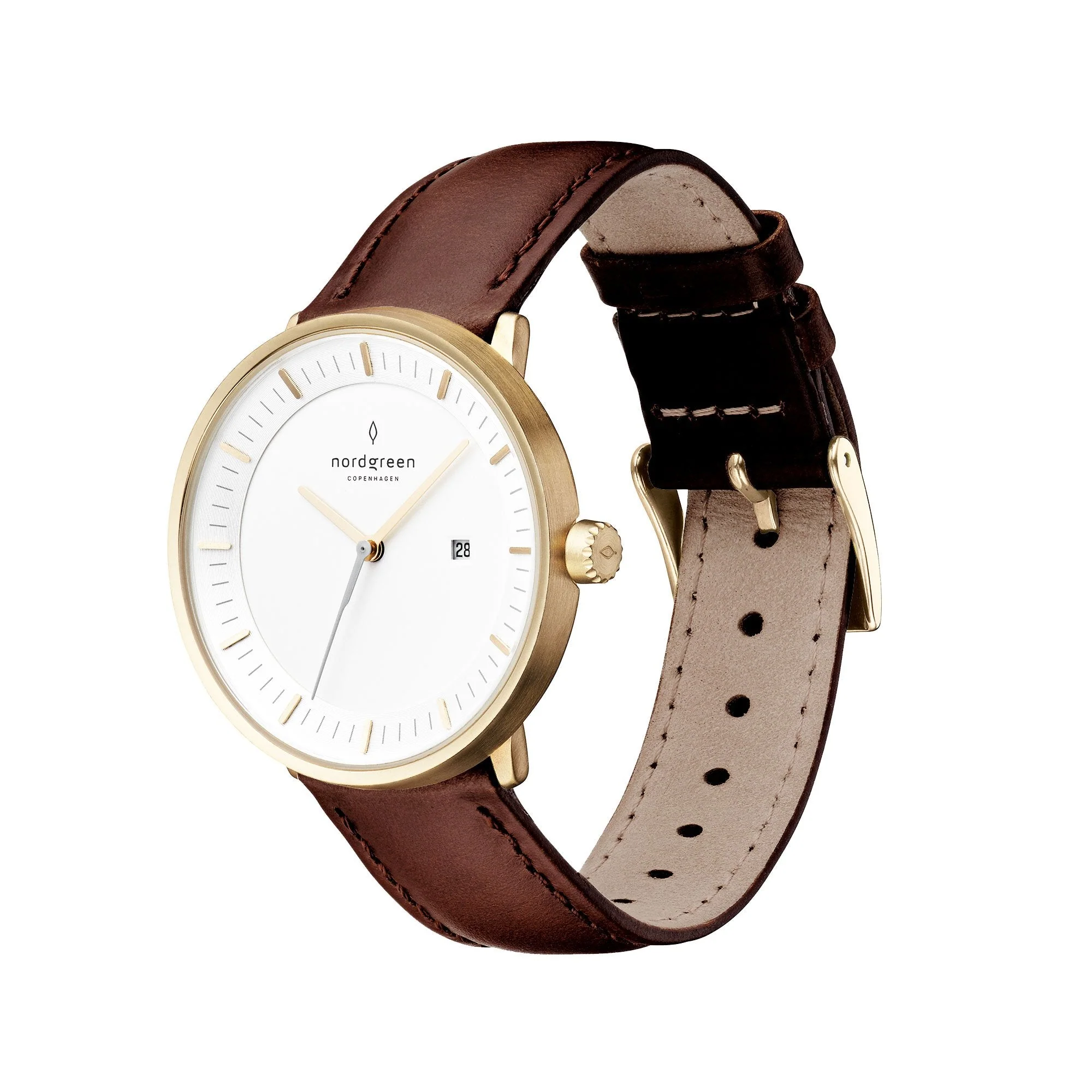 Nordgreen Philosopher Dark Brown Leather 40mm Gold Case Watch - Image 3